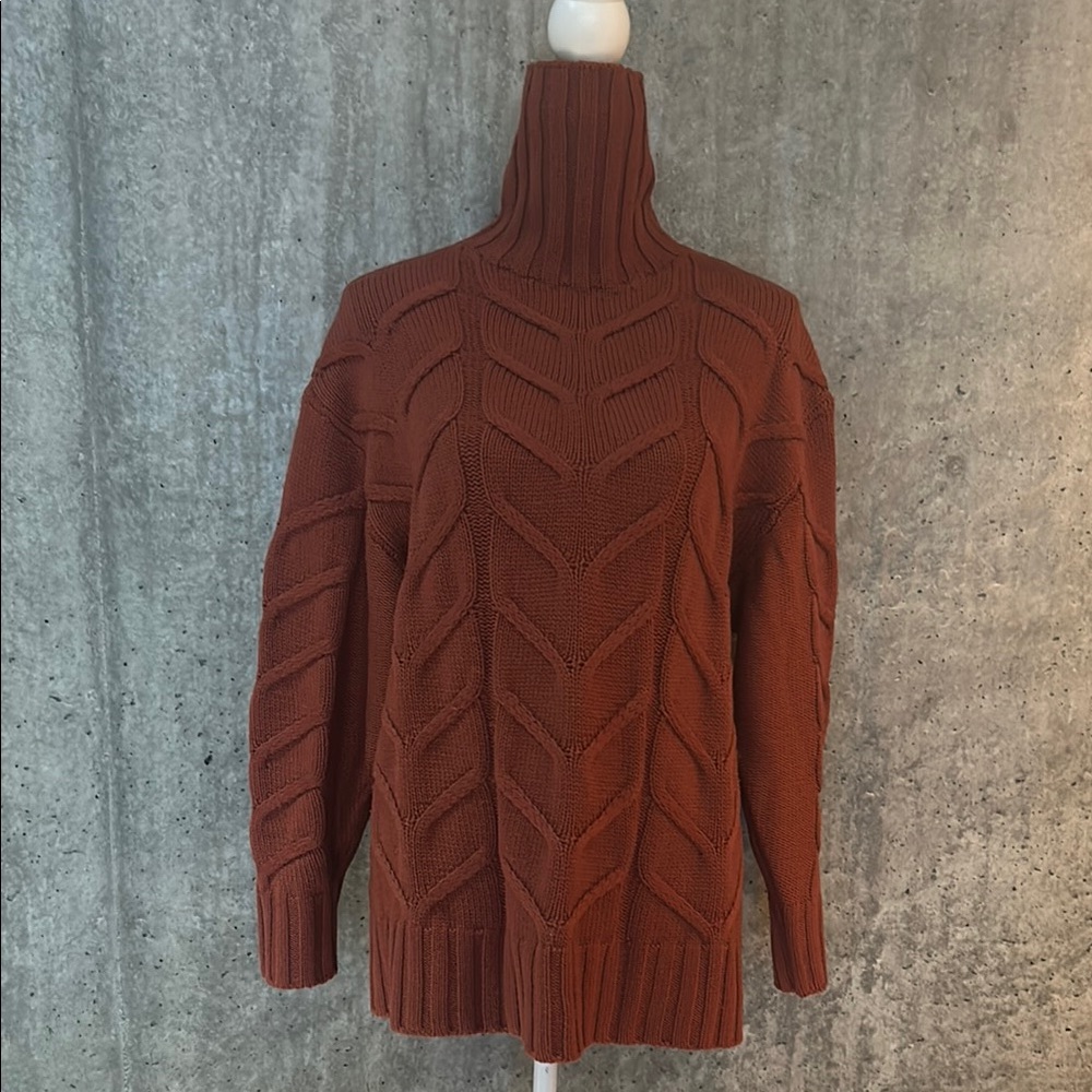 Wilfred Rust Cable Knit Turtleneck Sweater